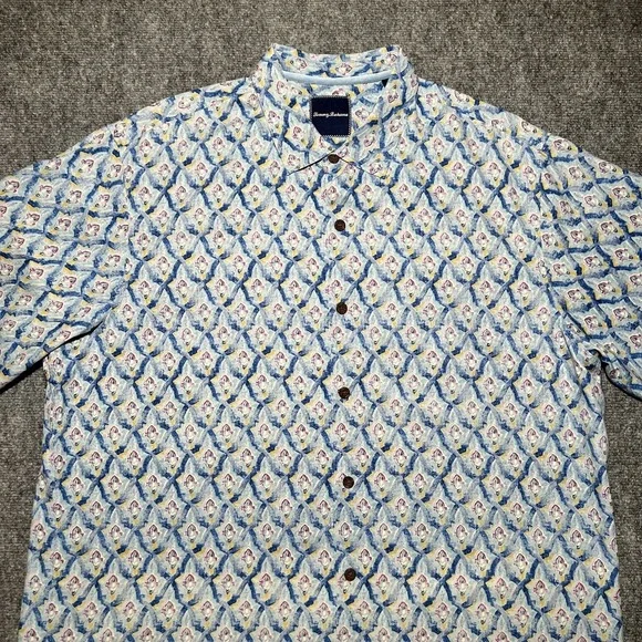 Tommy Bahama Silk Hawaiian Button Up Shirt Geometric Print Size XL TALL - Picture 2 of 8
